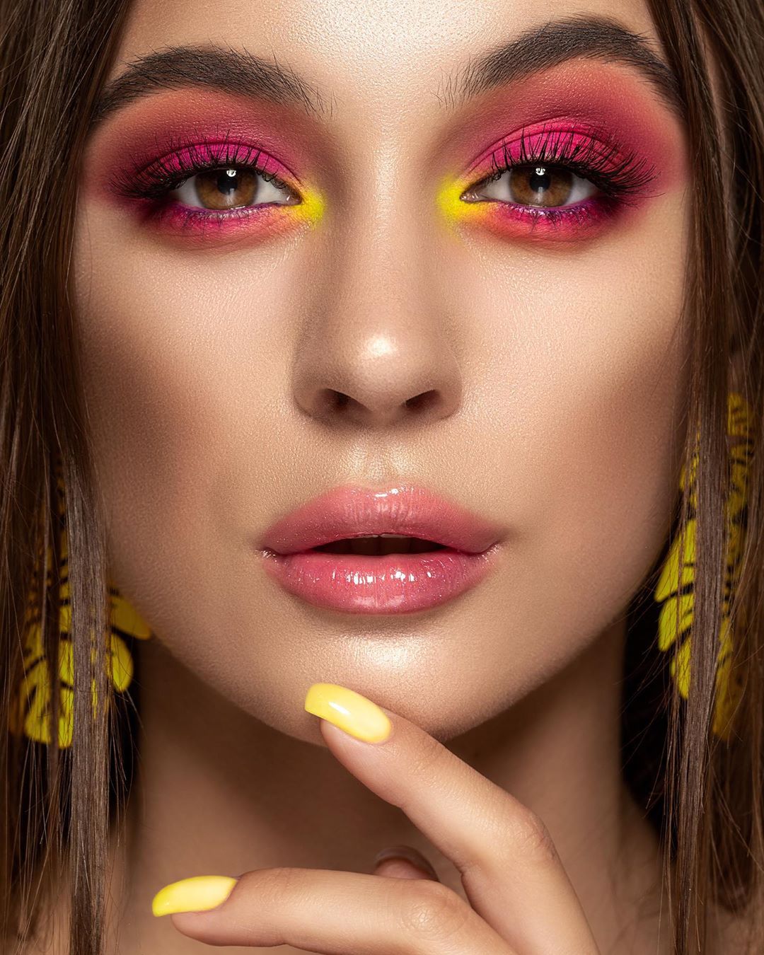 Lady With Creative Pink Yellow Make Up