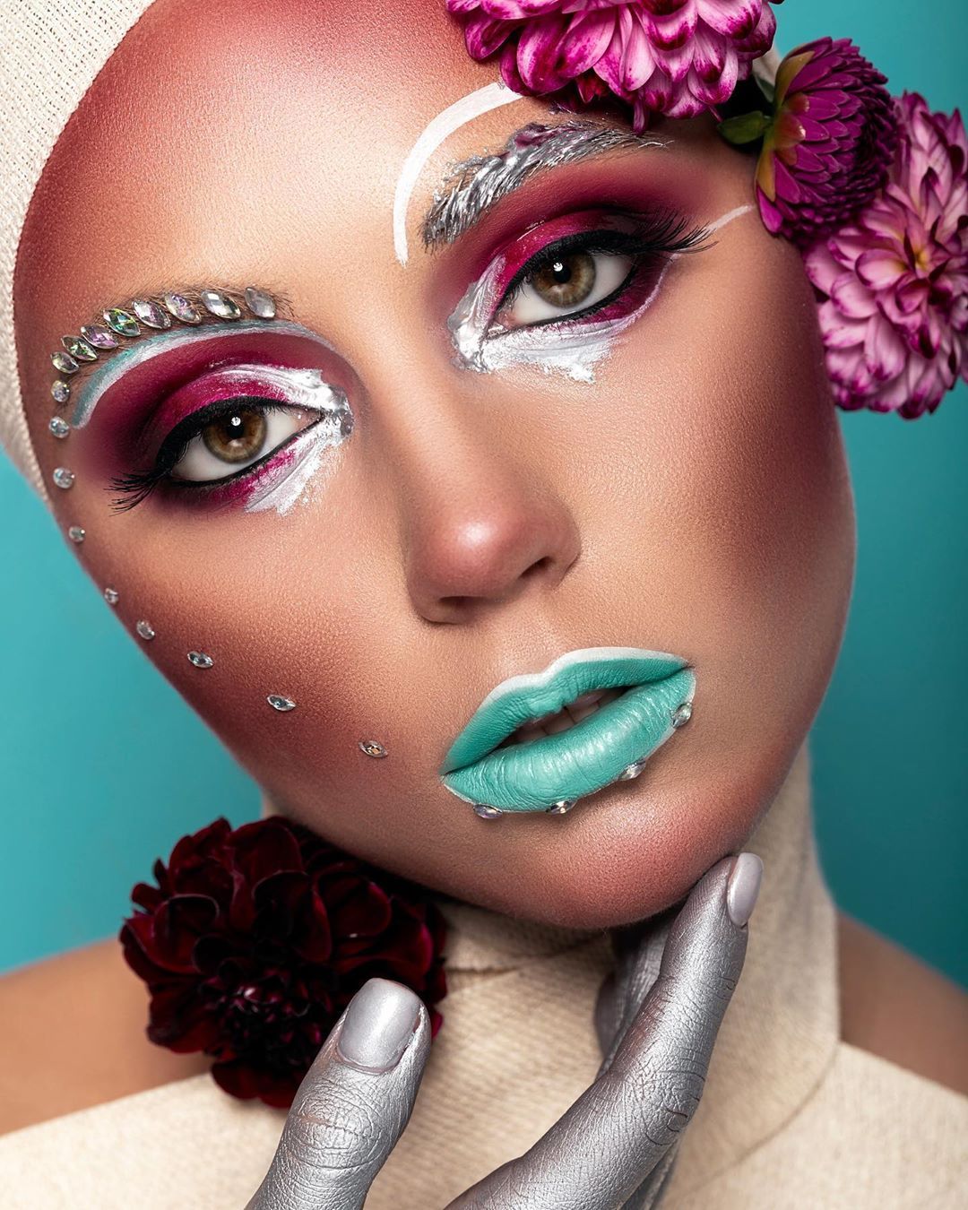 Young Lady With Bright Stylish Floral Make Up