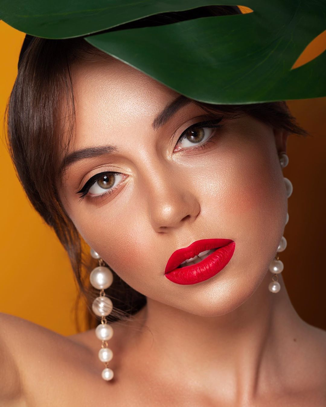Lady With Red Lips And Pearl Earrings